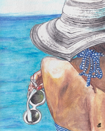 Affiche murale aquarelle bleu - bord de mer