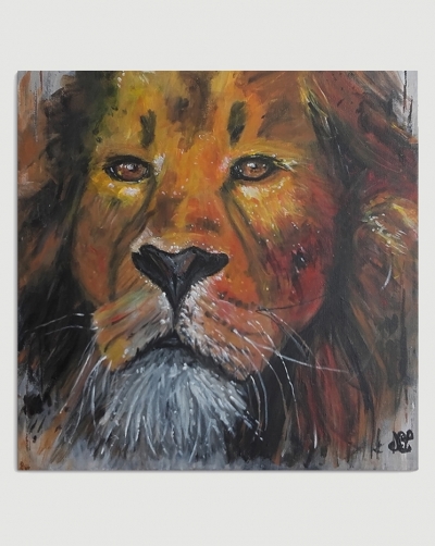 Tableau tête de lion coloré - le roi de la savane