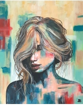 Tableau acrylique colore moderne - portrait femme