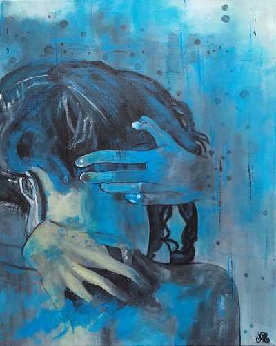 Tableau moderne bleu femme de dos