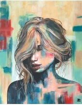 Tableau coloré moderne féminin — Portrait de femme à l'acrylique