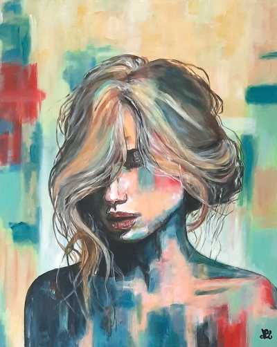 Tableau acrylique coloré moderne — Portrait de femme