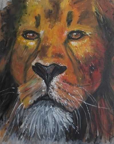 Tableau tête de lion coloré - le roi de la savane