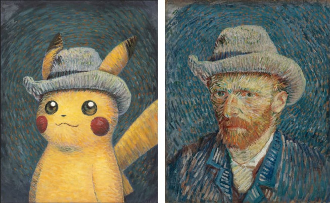 Pikachu et pokemon autoportrait Van Gogh