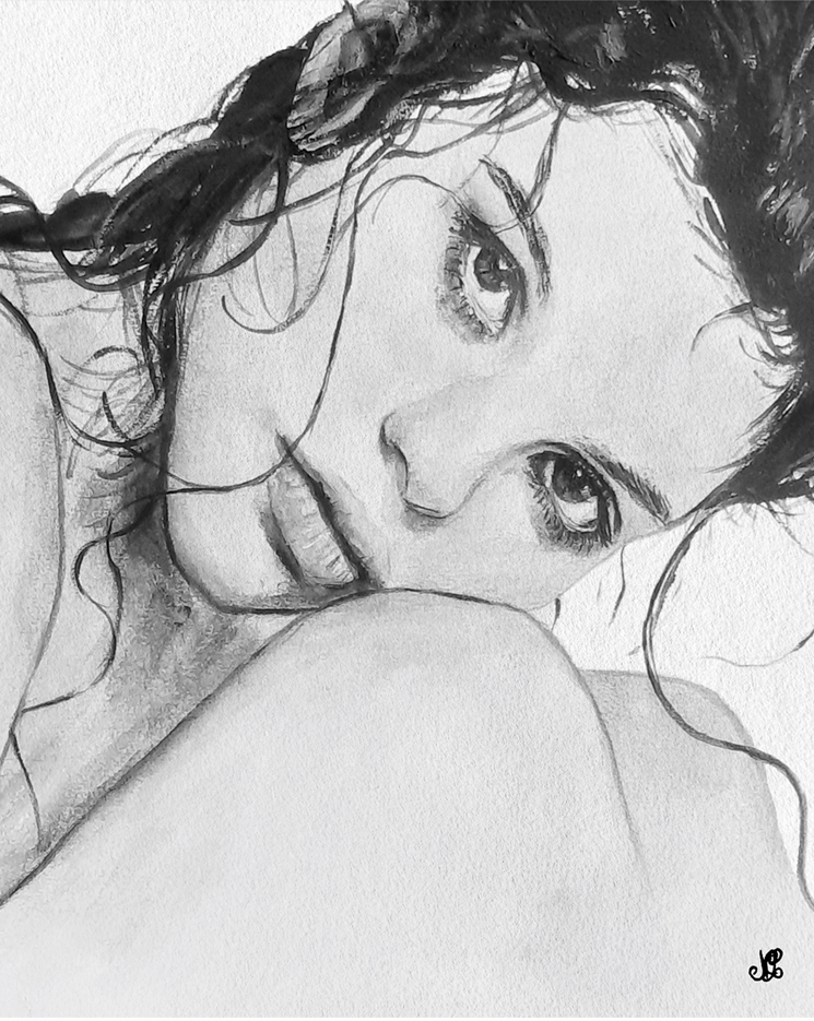 tirage d’art aquarelle portrait femme noir et blanc
